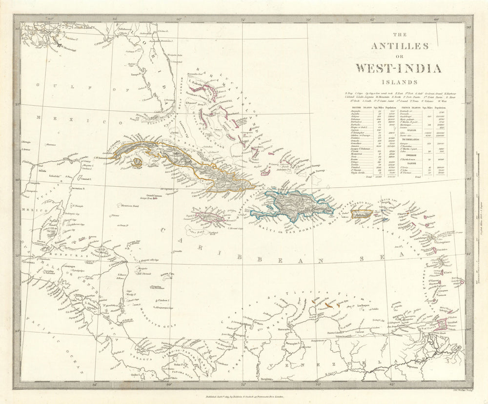 WEST INDIES. Antilles Caribbean Cuba Puerto Rico Jamaica Bahamas.SDUK 1844 map