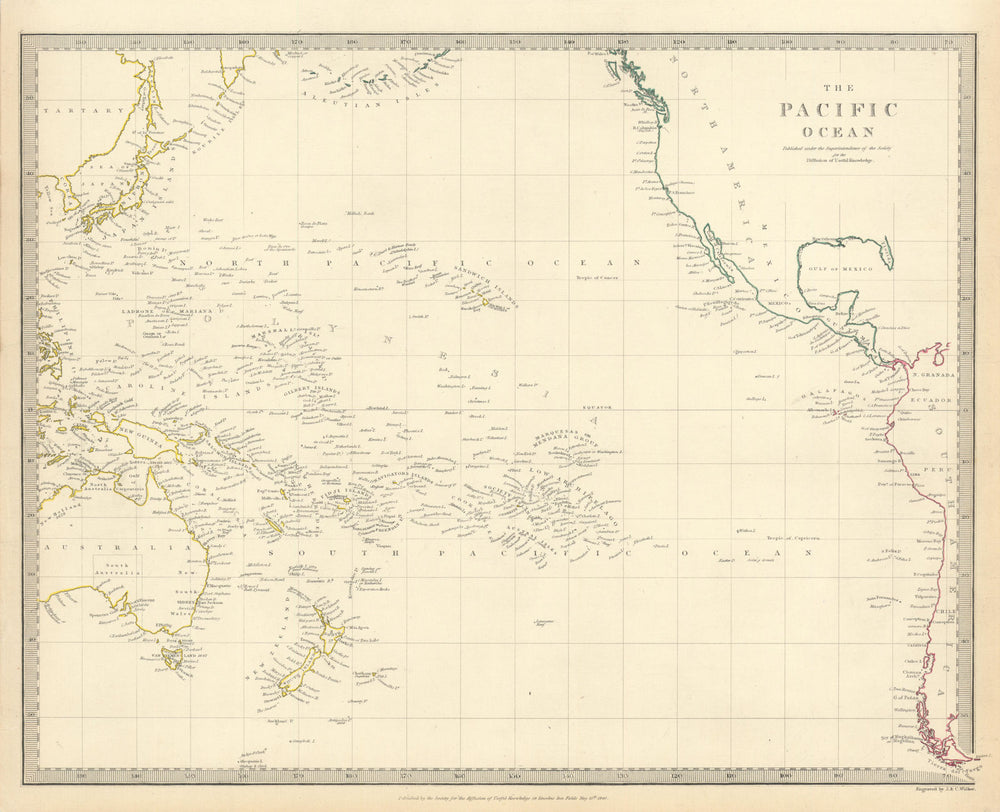 PACIFIC OCEAN. Australasia Polynesia Oceania Sandwich Islands. SDUK 1844 map
