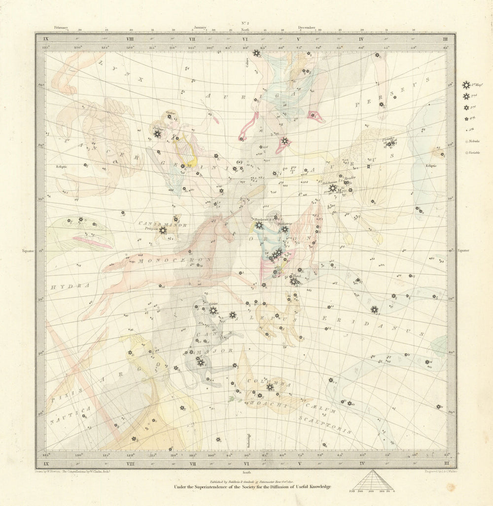 ASTRONOMY CELESTIAL. Star map. Star chart, II. Summer Solstice. SDUK 1847