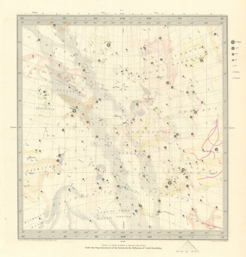ASTRONOMY CELESTIAL. Star map. Star chart. IV. Winter Solstice. SDUK 1847