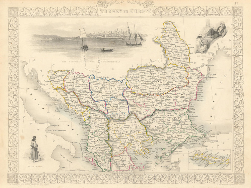TURKEY IN EUROPE. Constantinople view. Rumilia Balkans. TALLIS & RAPKIN 1851 map