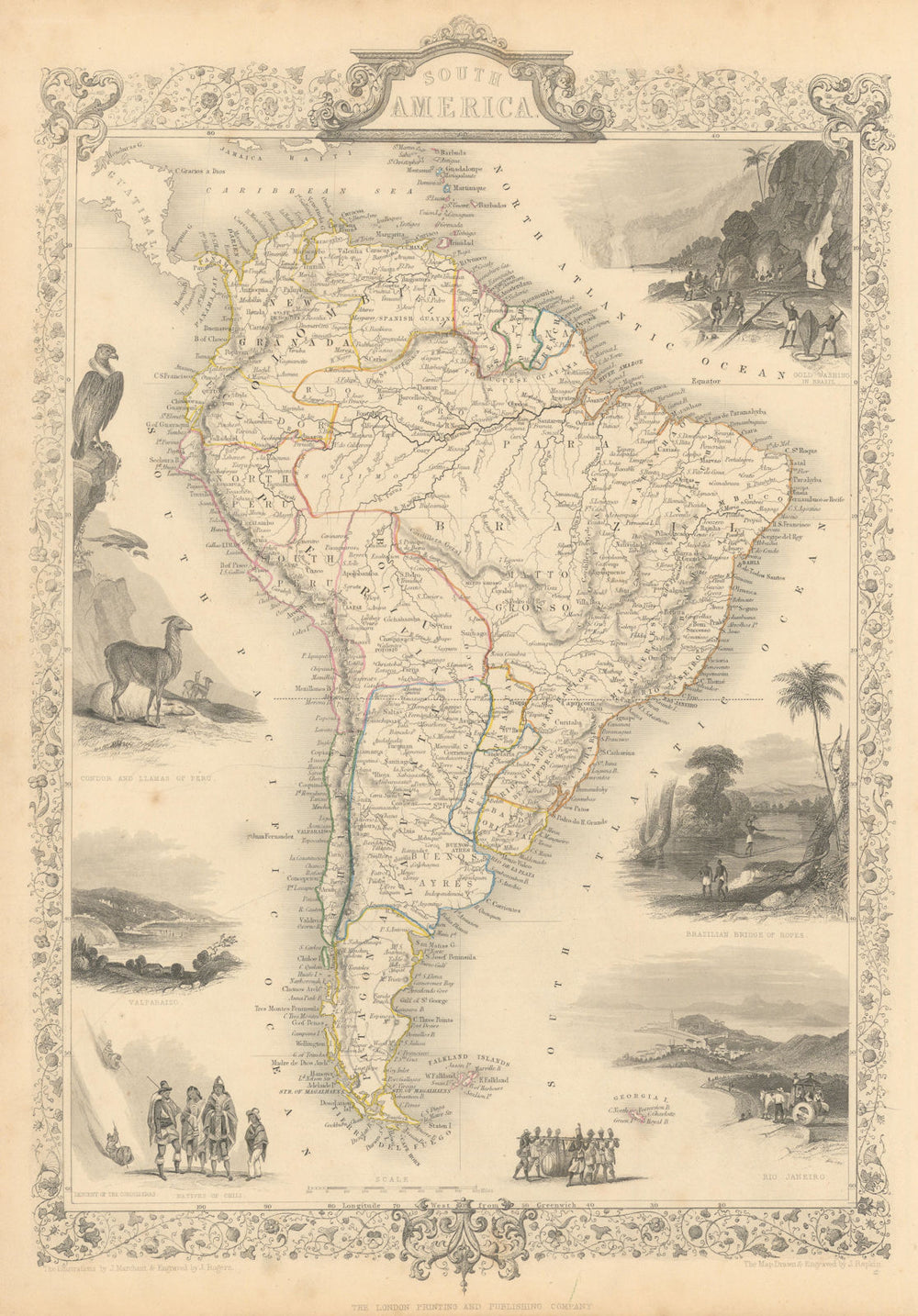 SOUTH AMERICA. Peru–Bolivian Confederacy. Gran Colombia. RAPKIN/TALLIS 1851 map