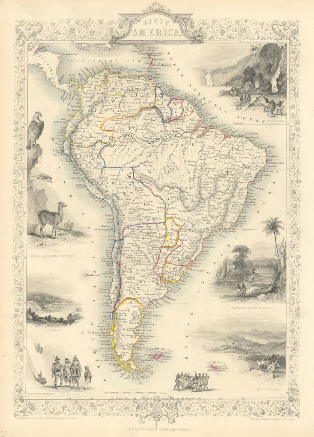 SOUTH AMERICA. Peru–Bolivian Confederacy. Gran Colombia. RAPKIN/TALLIS 1851 map