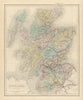 Scotland antique map by J & C Walker. Railways & counties 1870 old