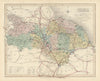 North Riding of Yorkshire antique county map by J & C Walker. Railways 1870