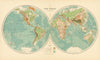 World in Hemispheres - Western & Eastern. STANFORD c1925 old vintage map chart