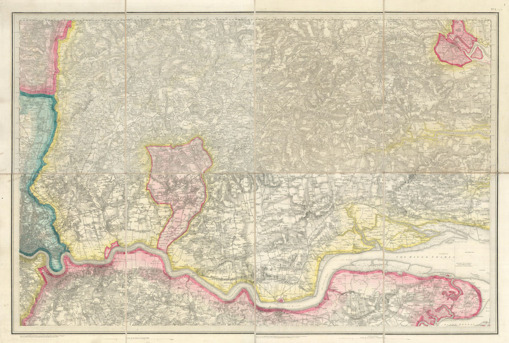 OS #1 East London, Thames Estuary & Basin, South Essex. Southend Maldon 1844 map