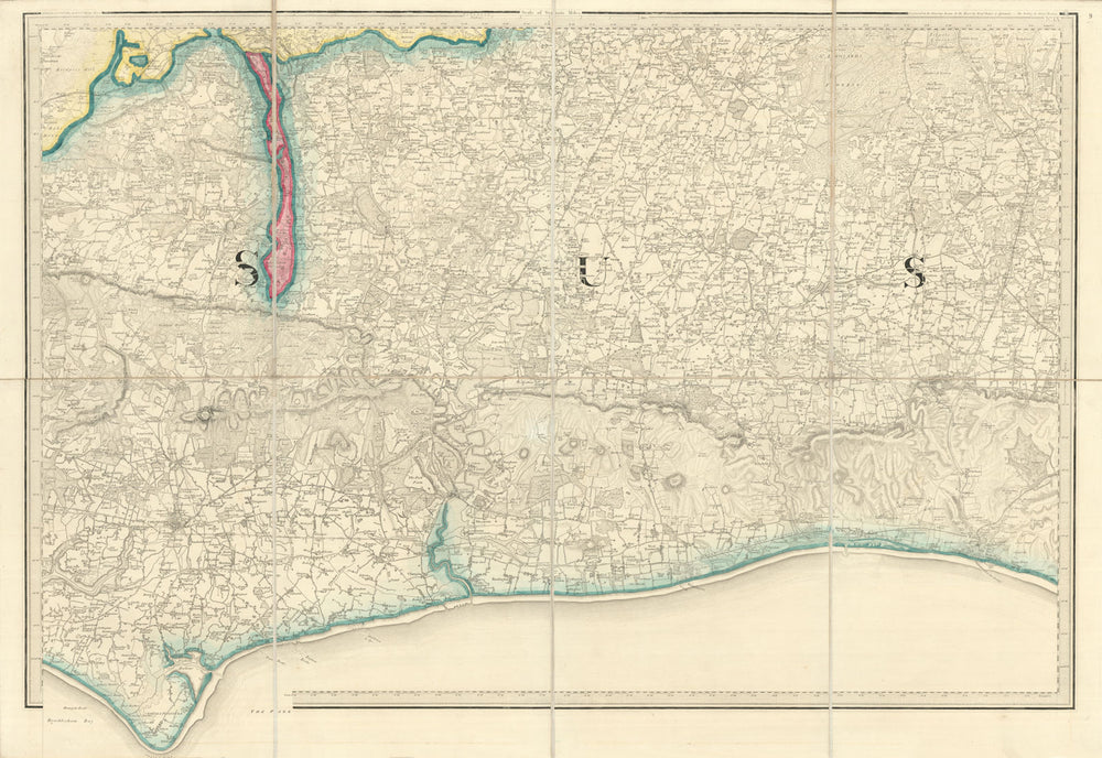 OS #9 Sussex Coast & South Downs. Brighton Arundel Chichester Worthing 1813 map