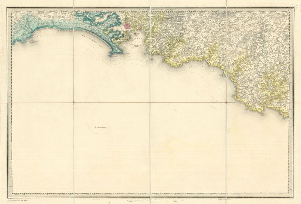 OS #24 South Devon & Cornwall coast. Plymouth Kingsbridge Looe Salcombe 1809 map