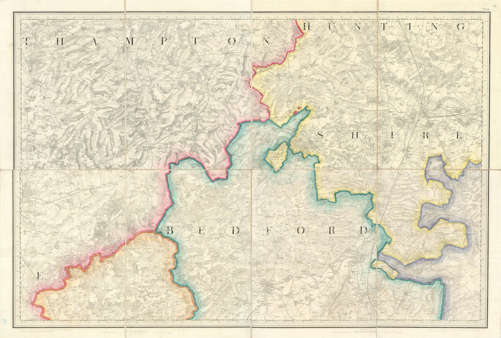 OS #52 Northamptonshire Vales & Bedfordshire Claylands. Huntingdon 1835 map