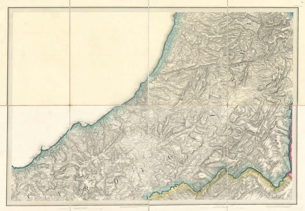 OS #57 Cardiganshire Coast Teifi Valley Cambrian Mountains. Aberystwyth 1834 map