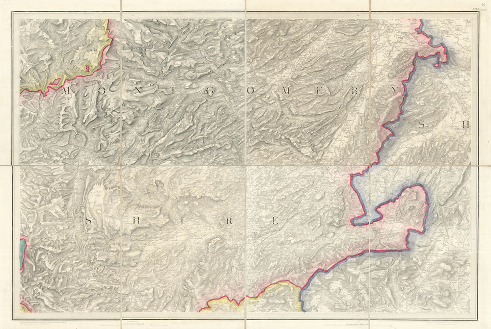 OS #60 Montgomeryshire & Shropshire Hills and Severn Valley. Welshpool 1836 map