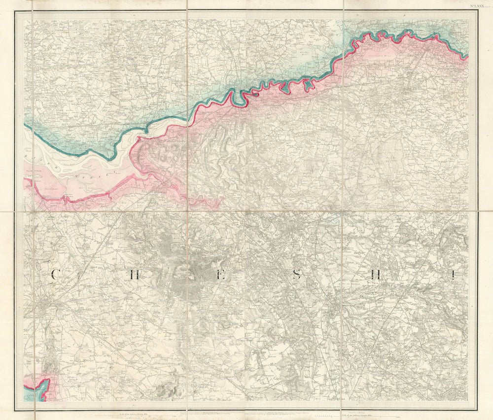 OS #80 Mersey Valley & Cheshire Plain. Warrington Runcorn Chester 1842 old map