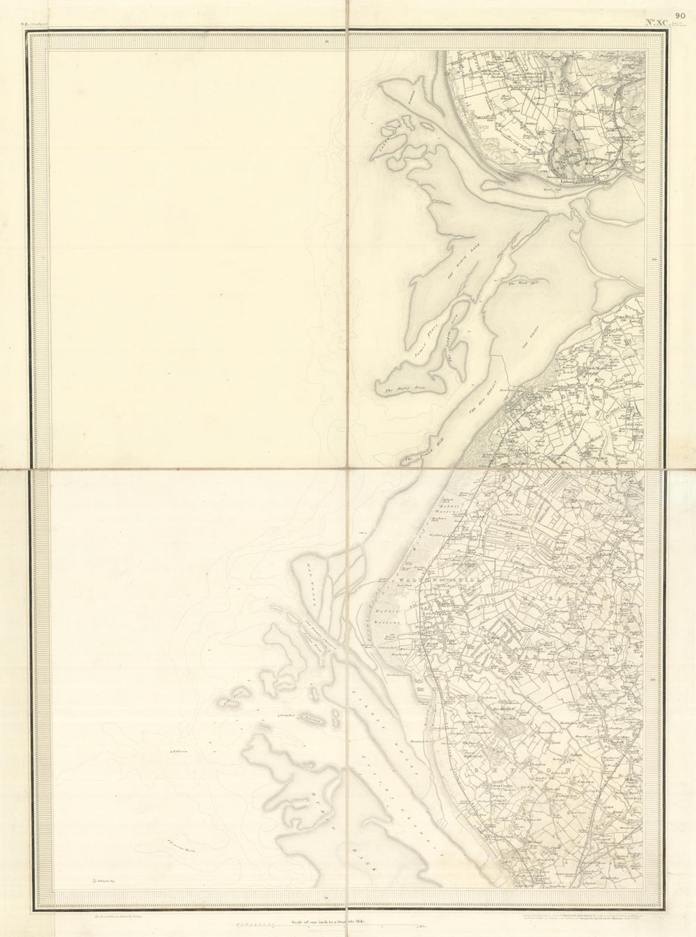 OS #90 Sefton Coast & Ribble Estuary. Lytham Southport Formby Crosby 1842 map