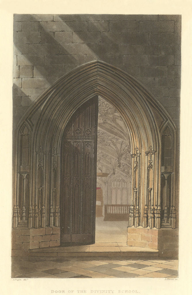 Door of the Divinity School. Ackermann's Oxford University 1814 old ...