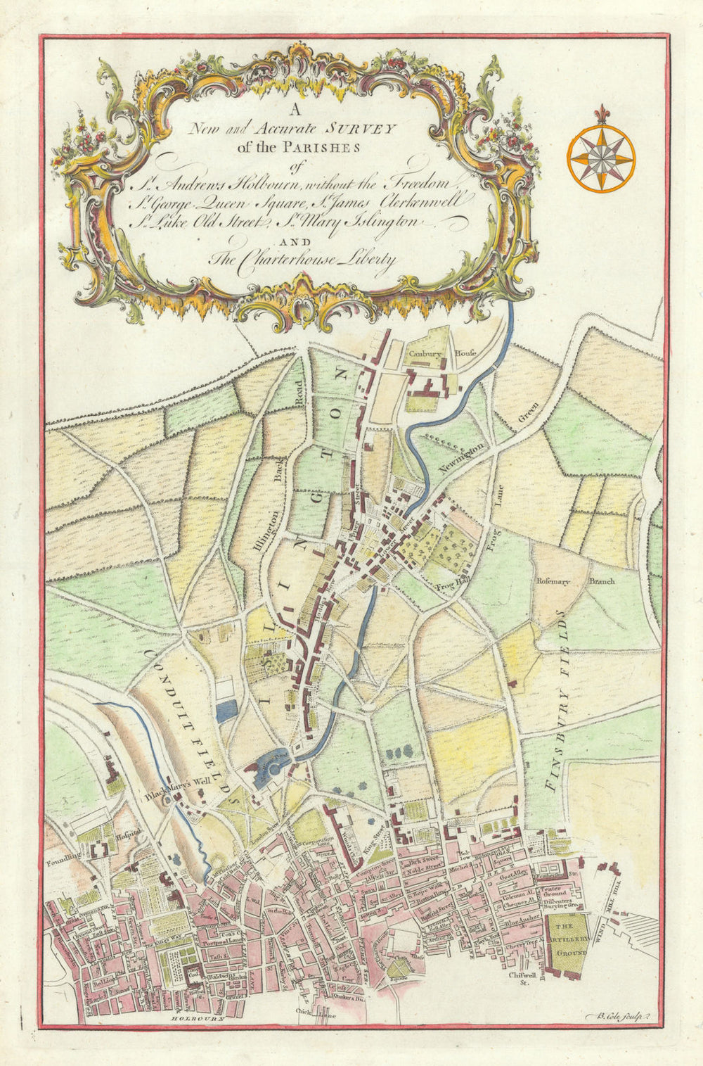 Parishes of St Andrews, Holbourn… Clerkenwell Old Street Islington COLE 1756 map
