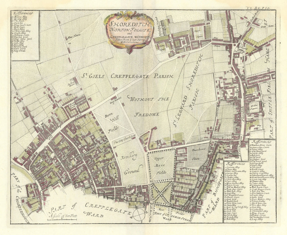Shoreditch, Norton Folgate & Cripplegate Without. Hoxton. STOW/STRYPE 1720 map