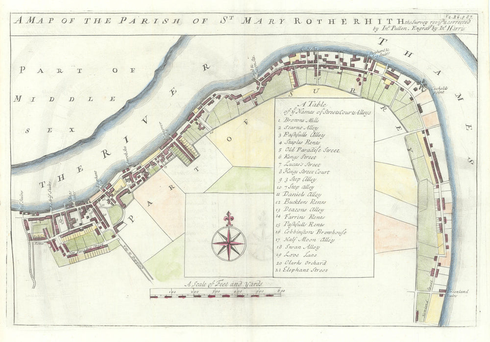 ROTHERHITHE. ''The Parish of St Mary Rotherhith'. STOW/STRYPE 1720 old map