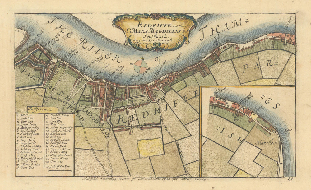 Redriffe &… St Mary Magdalen Parish. Rotherhithe Bermondsey STOW/STRYPE 1755 map