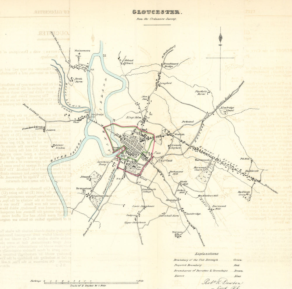 GLOUCESTER borough/town plan. REFORM ACT. Matson Wotton. DAWSON 1832 old map
