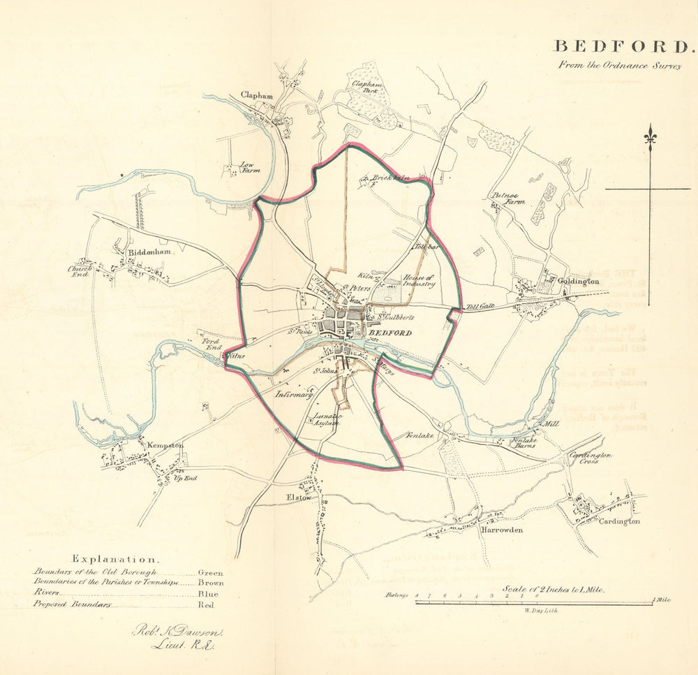 BEDFORD borough/town plan. REFORM ACT. Bedfordshire. DAWSON 1832 old map