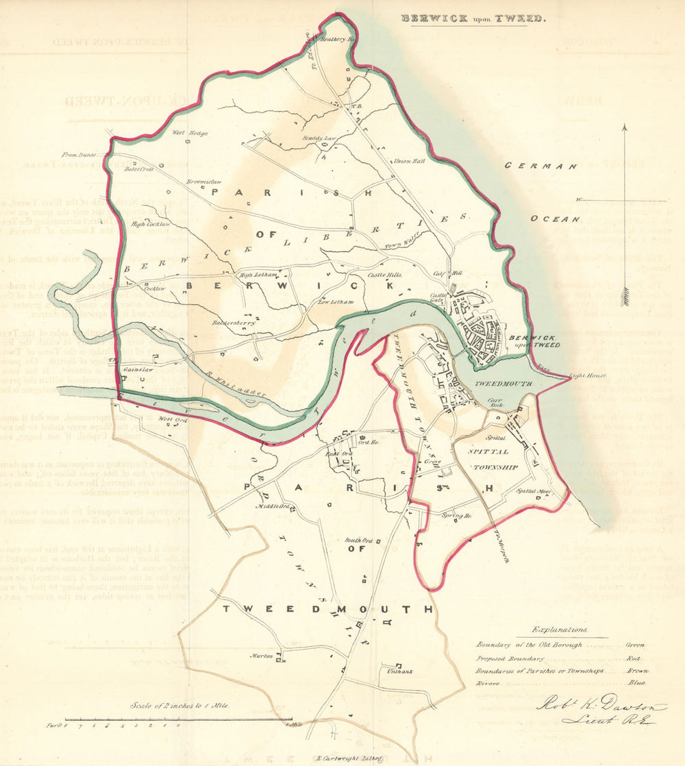 BERWICK UPON TWEED town/borough plan BOUNDARY REVIEW. Northumbs. DAWSON 1832 map