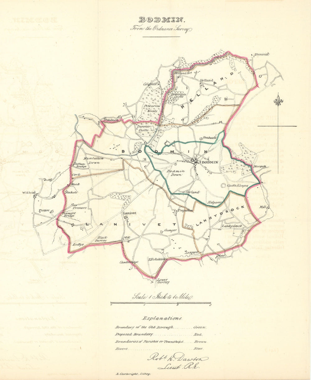 BODMIN borough/town plan. REFORM ACT. Cornwall. DAWSON 1832 old antique map