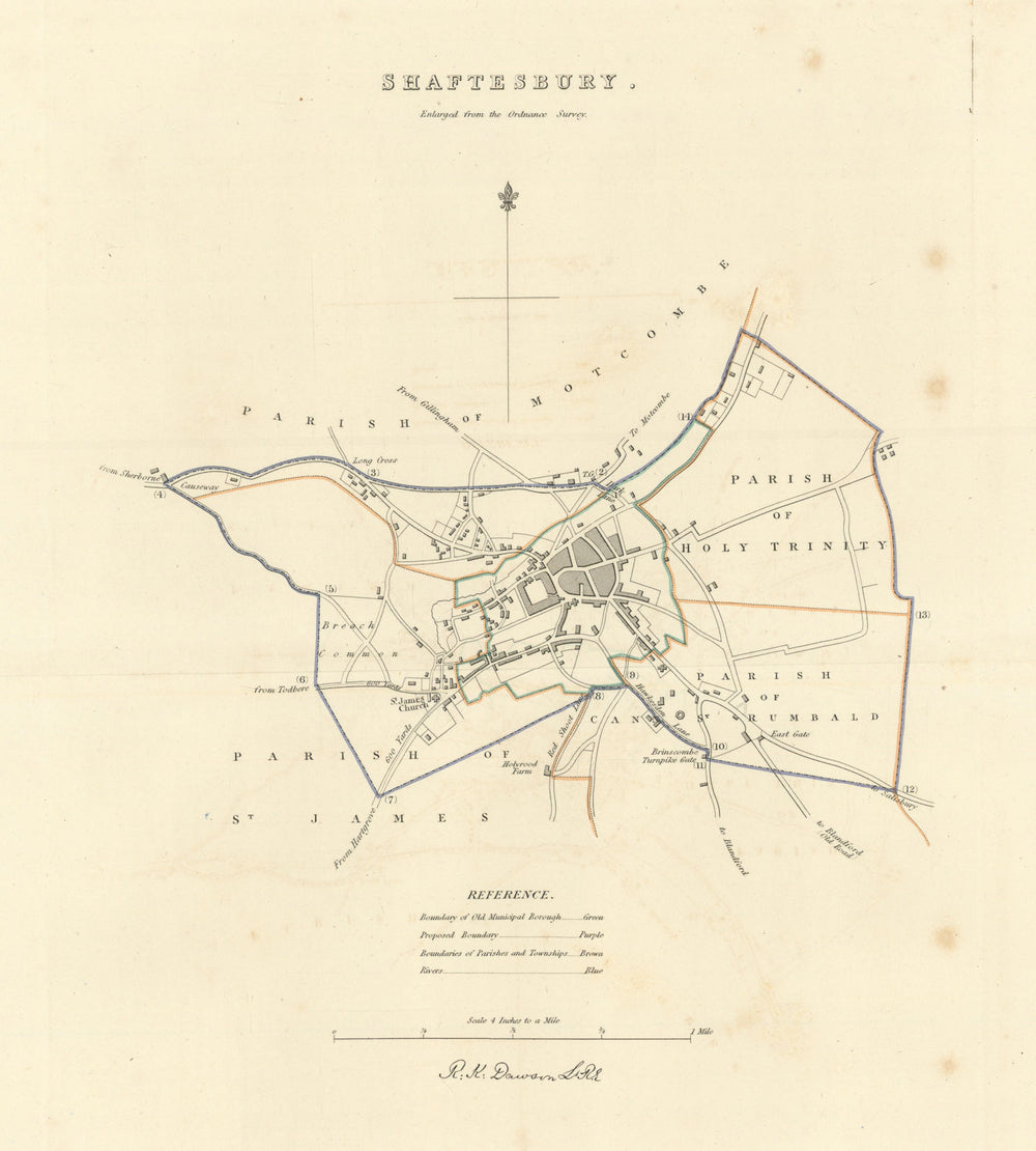 SHAFTESBURY borough/town plan. BOUNDARY COMMISSION. Dorset. DAWSON 1837 map