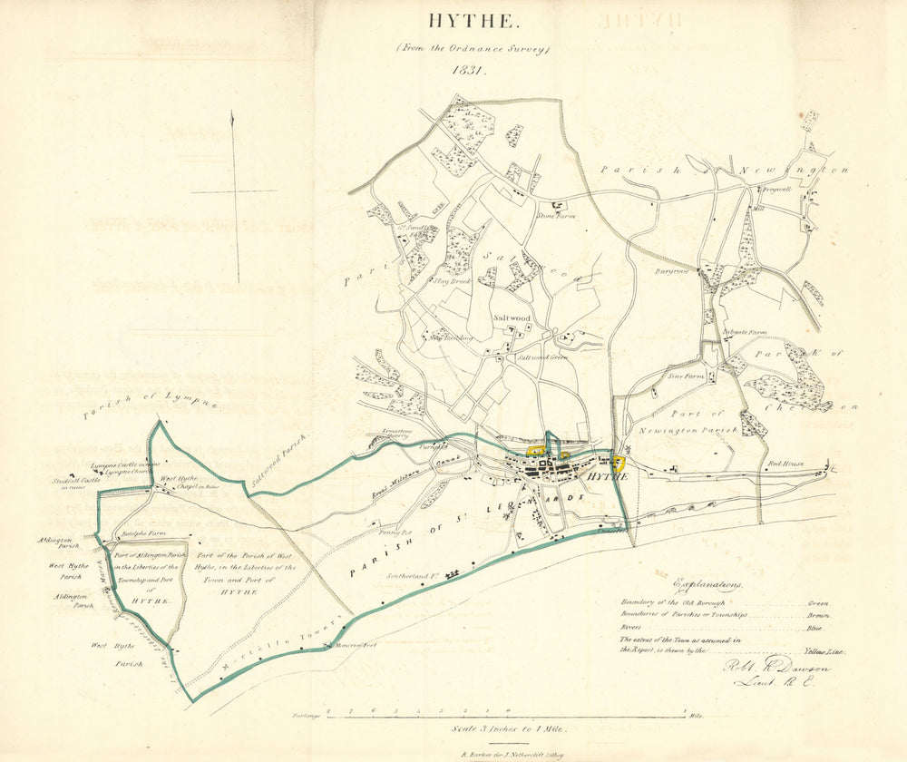 HYTHE borough/town plan for the REFORM ACT. Saltwood. Kent. DAWSON 1832 map