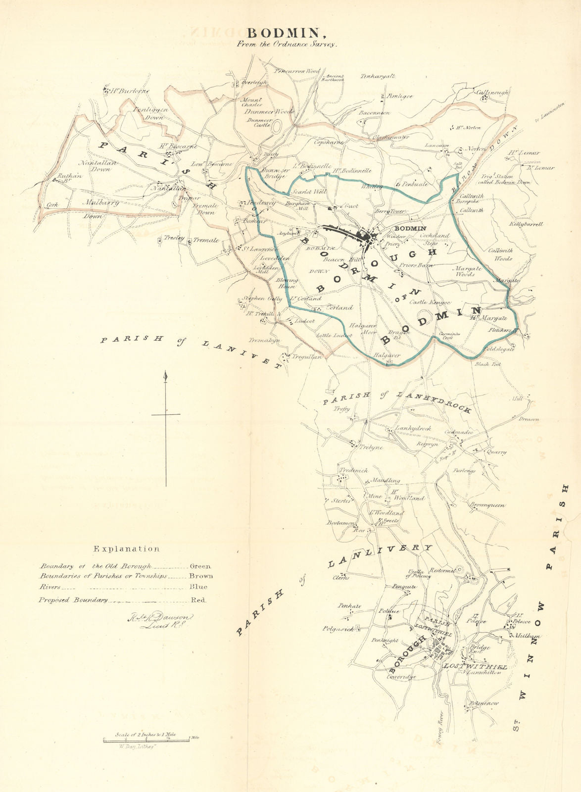 BODMIN borough/town plan. REFORM ACT. Lostwithiel. Cornwall. DAWSON ...
