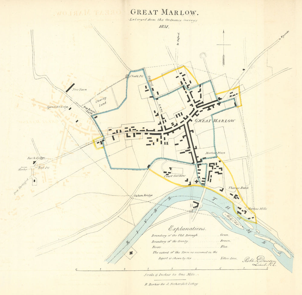 GREAT MARLOW borough/town plan. REFORM ACT. Buckinghamshire. DAWSON 1832 map