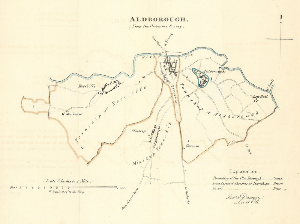 ALDBOROUGH & BOROUGHBRIDGE borough/town plan. REFORM ACT. DAWSON 1832 old map
