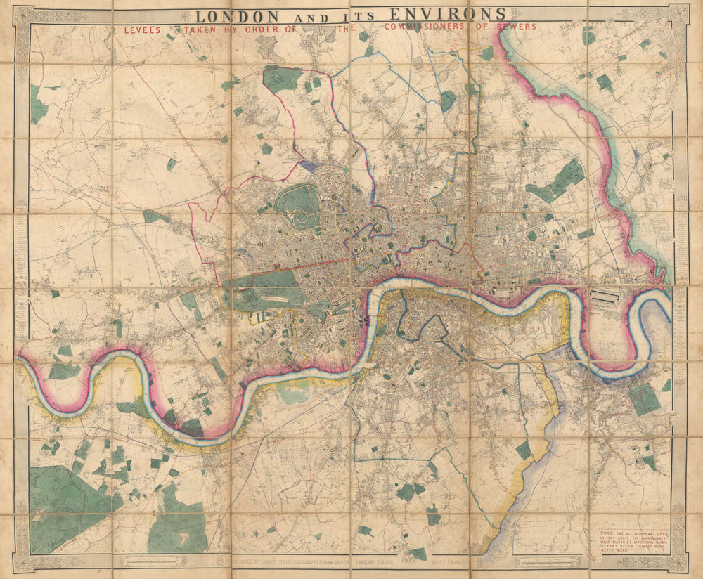 London and its environs by James Wyld. 108x130cm. Folding map on linen c1850