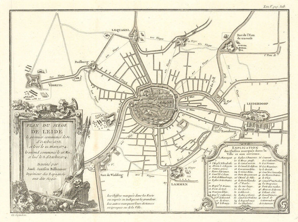 Plan du Siege de Leide (Leiden, 1573-1574) by Choffard after Bilhamer c1760 map
