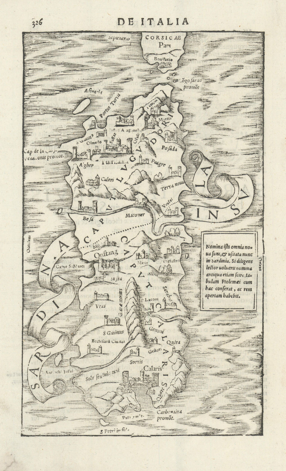 Sardinia Insula. The island of Sardinia. SEBASTIAN MÜNSTER 1572 old map