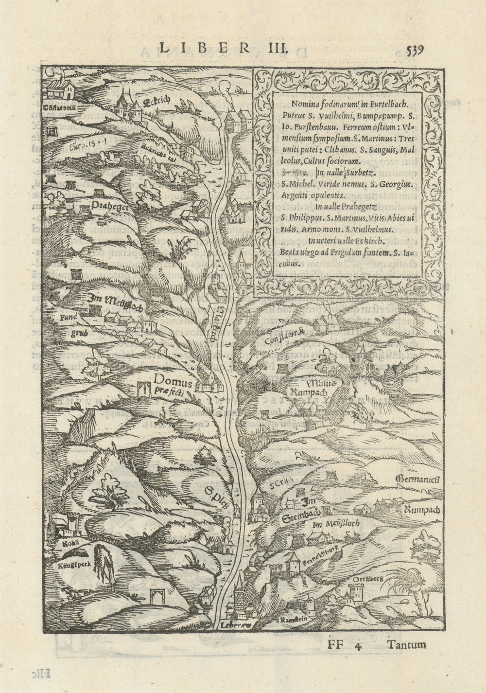 Furtelbach. Val d'Argent, Alsace. Lièpvre valley. Haut Rhin. MÜNSTER 1572 map