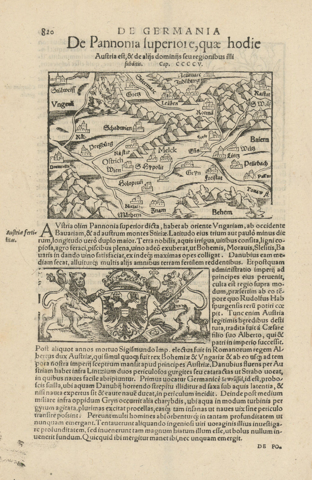 De Pannonia superiore quae hodie Austria… Upper Pannonia. MÜNSTER 1572 old map