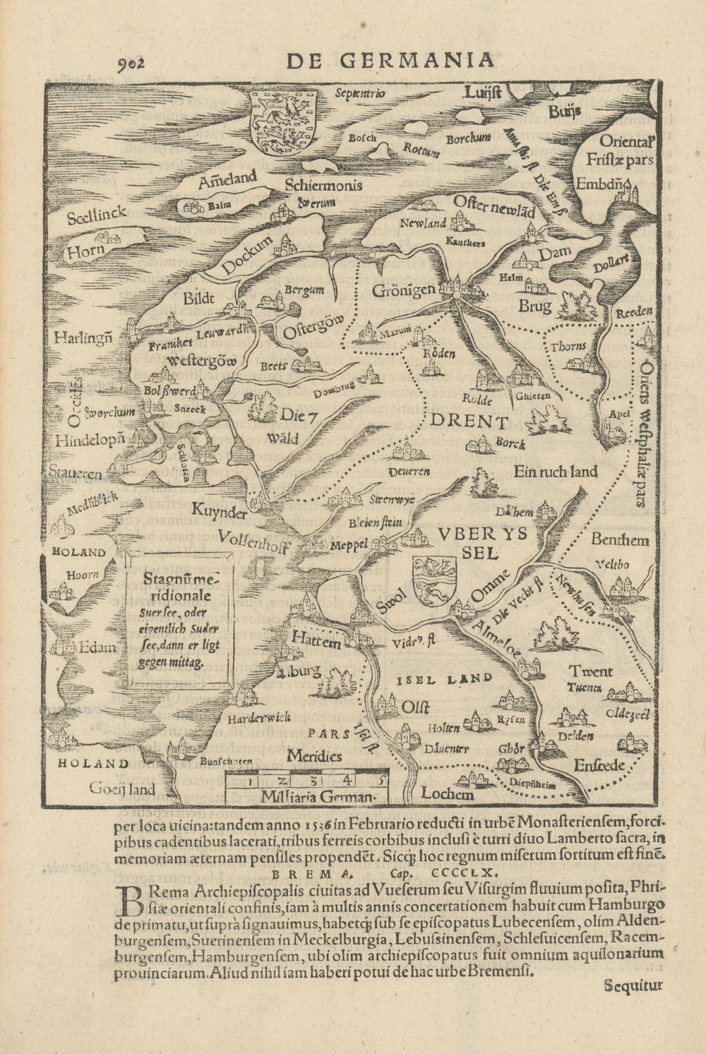 Drent uber Yssel. Drenthe & Overijssel, Netherlands. SEBASTIAN MÜNSTER 1572 map