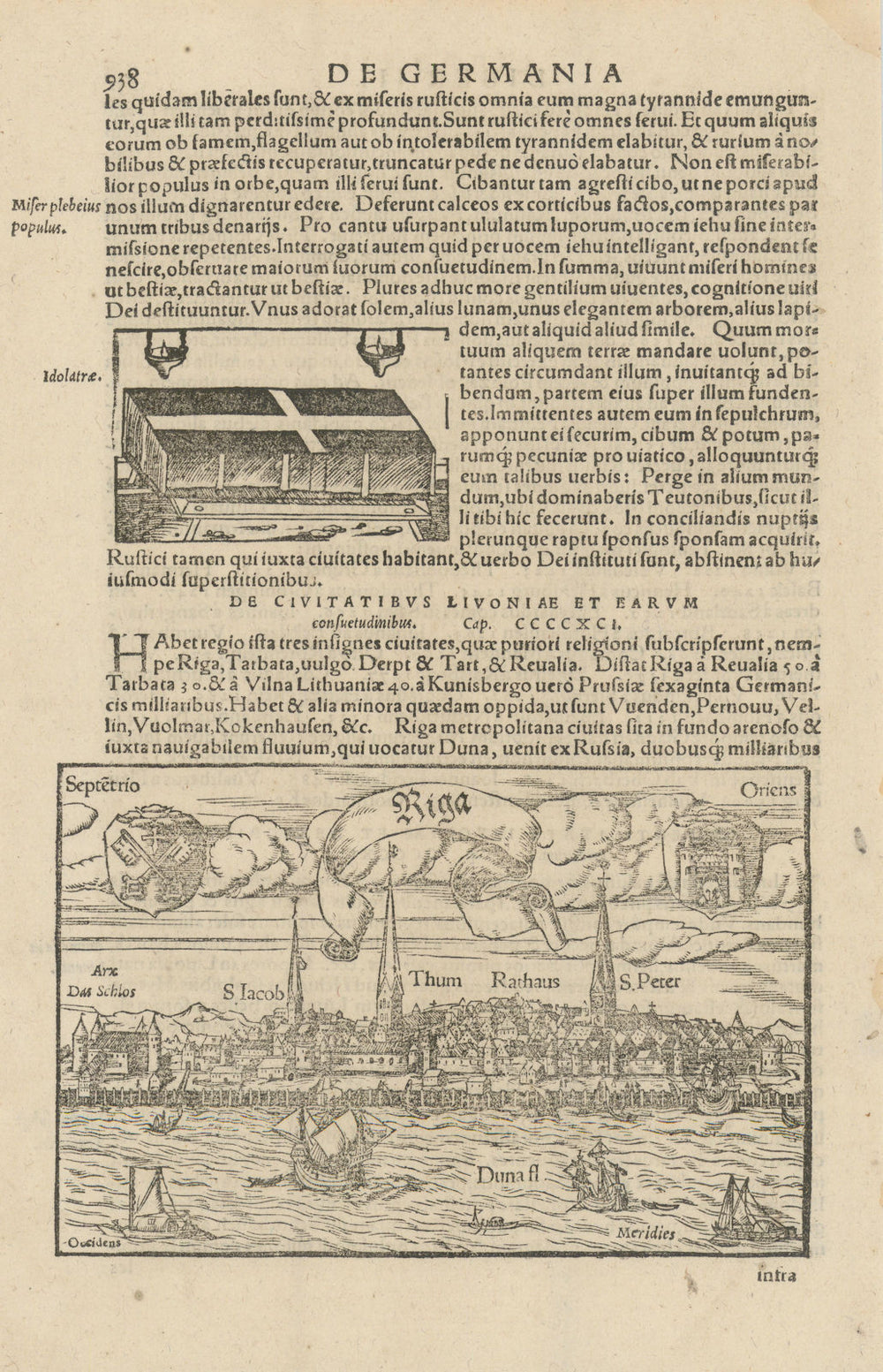 View of Riga, Latvia. SEBASTIAN MÜNSTER 1572 old antique map plan chart