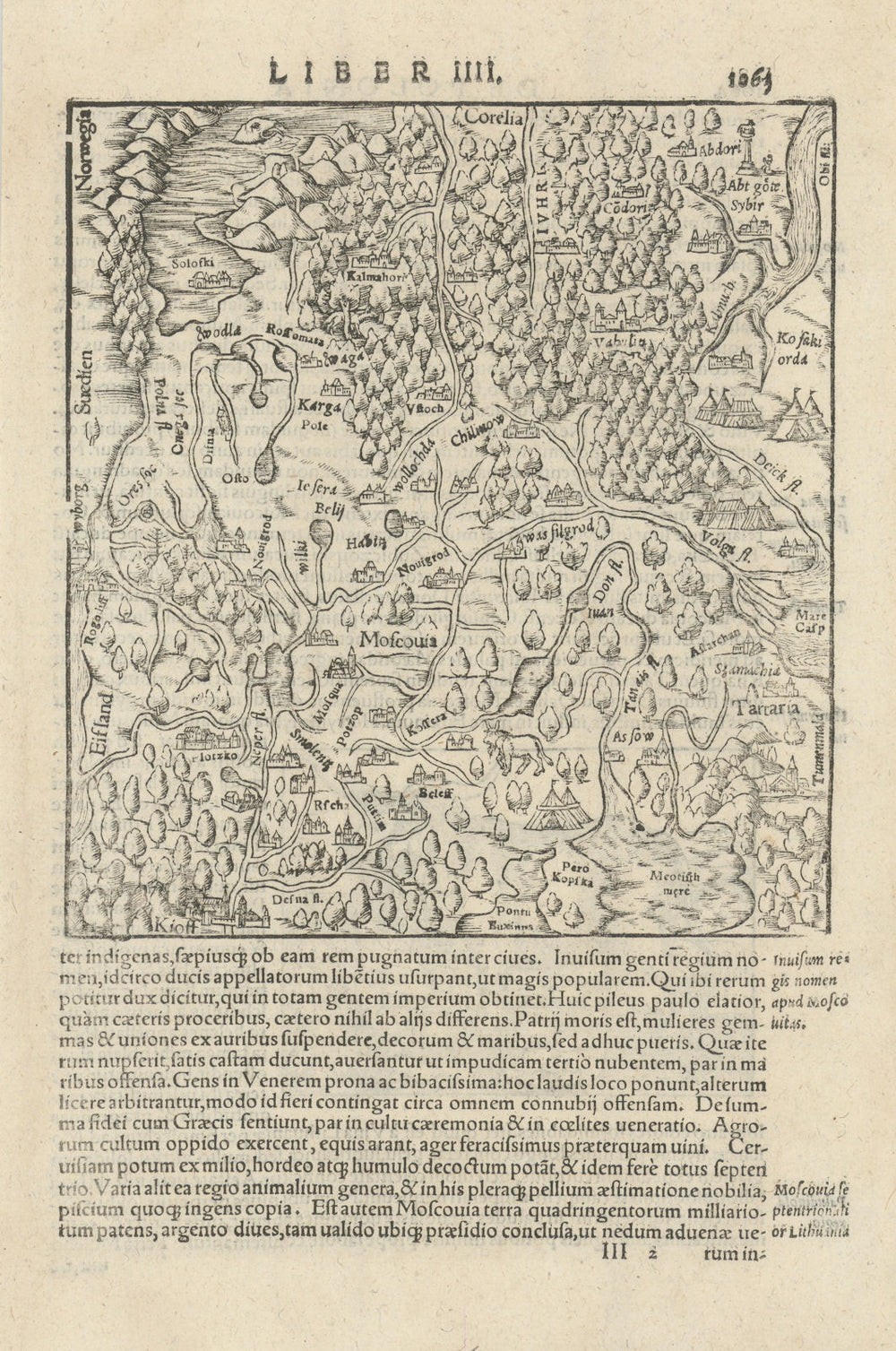 Untitled map of Moscovy. Russia Ukraine. Kiev-Caspian-Karelia. MÜNSTER 1572
