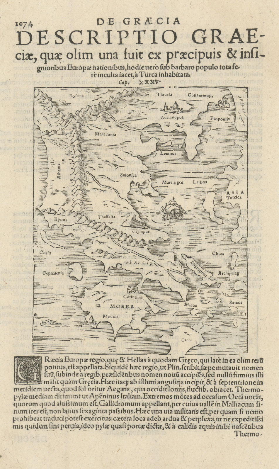 Descriptio Graeciae… Greece and the Aegean islands. SEBASTIAN MÜNSTER 1572 map
