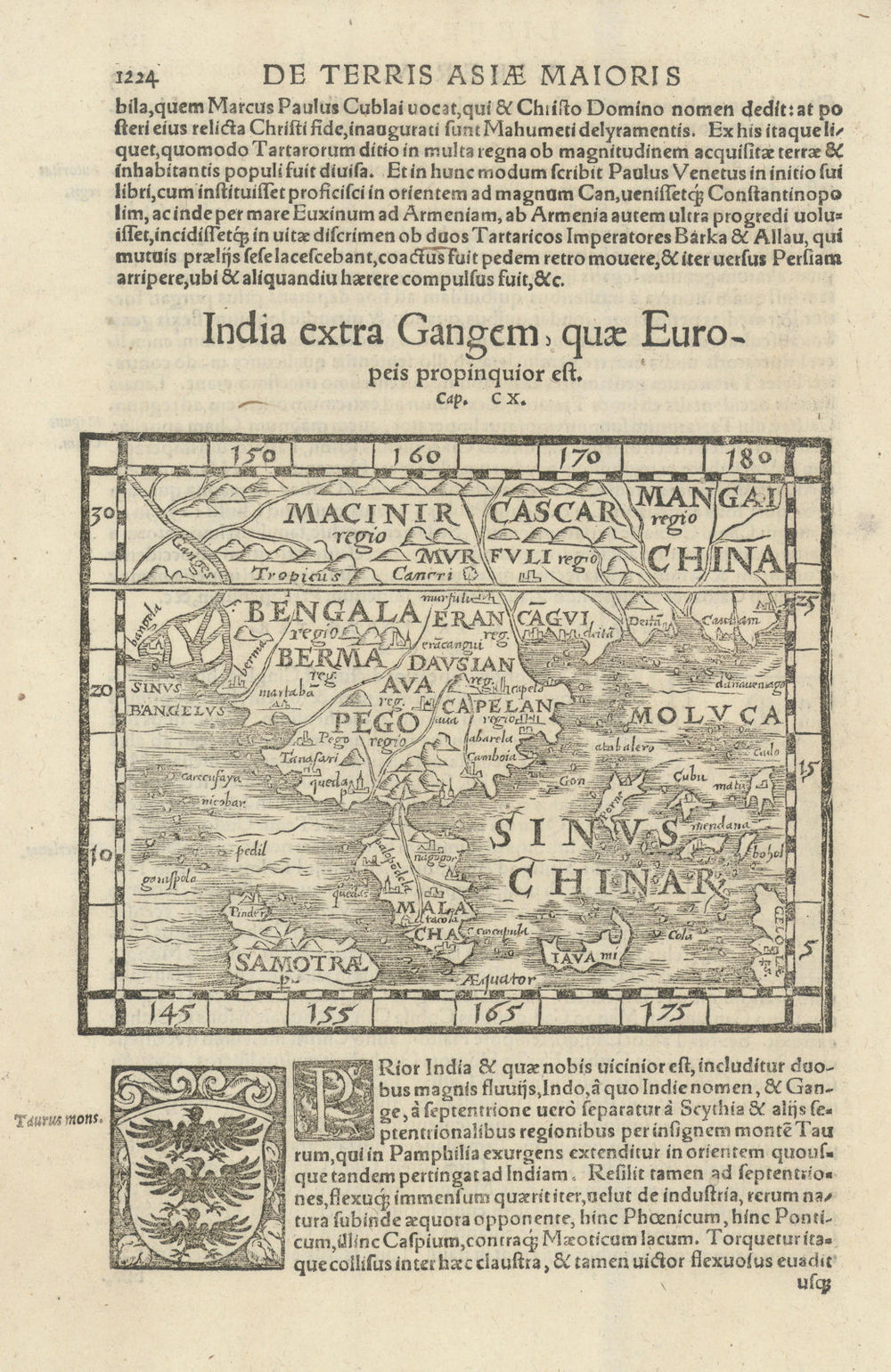 lndia extra Gangem… India beyond the Ganges. Indochina. MÜNSTER 1572 old map
