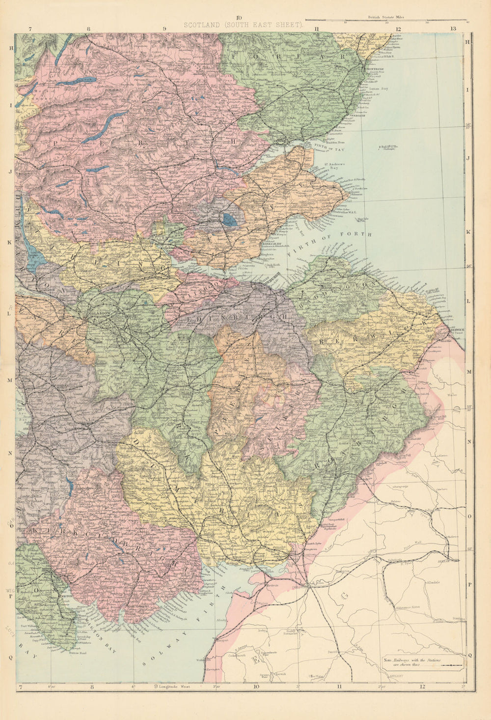 SCOTLAND (South East). Edinburgh Glasgow Perth Fife. GW BACON 1884 old map