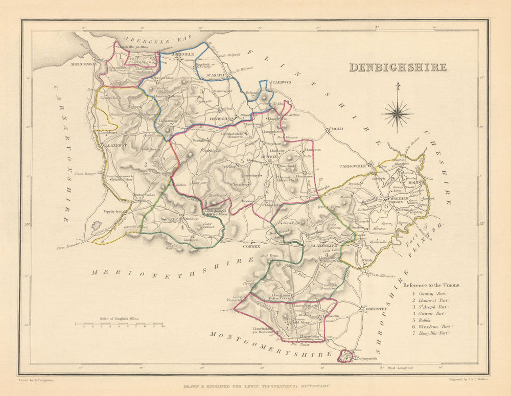 Antique county map of DENBIGHSHIRE by Creighton & Walker for Lewis c1840