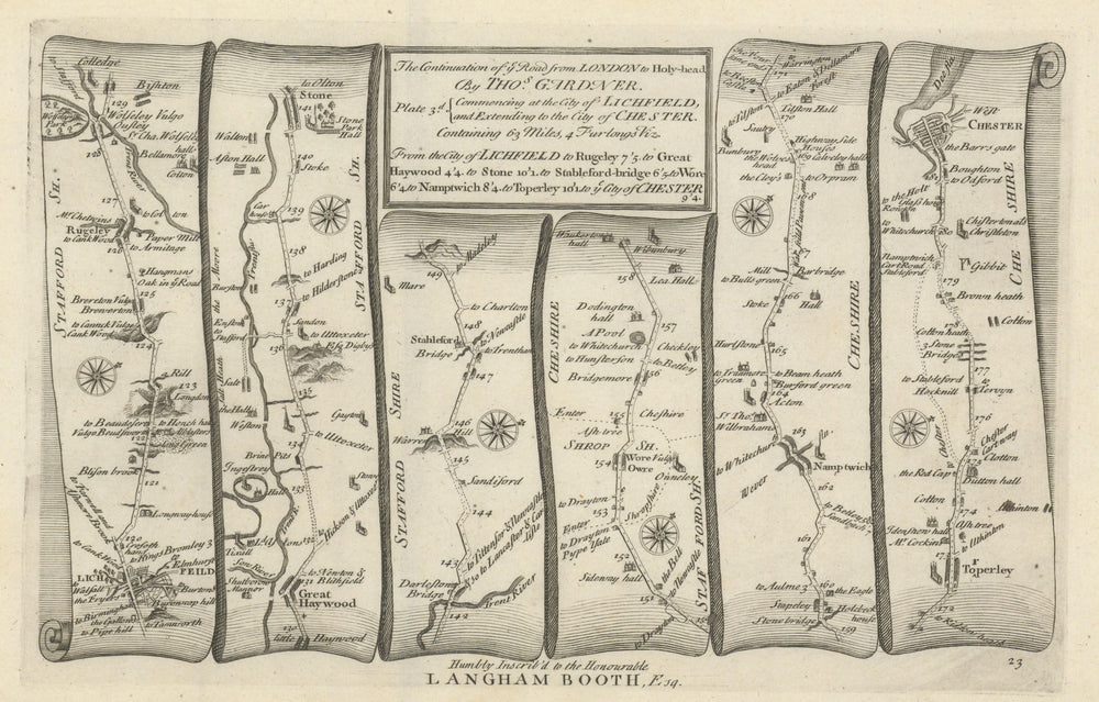 Lichfield - Rugeley - Stone - Nantwich - Chester. GARDNER road map #23 1719