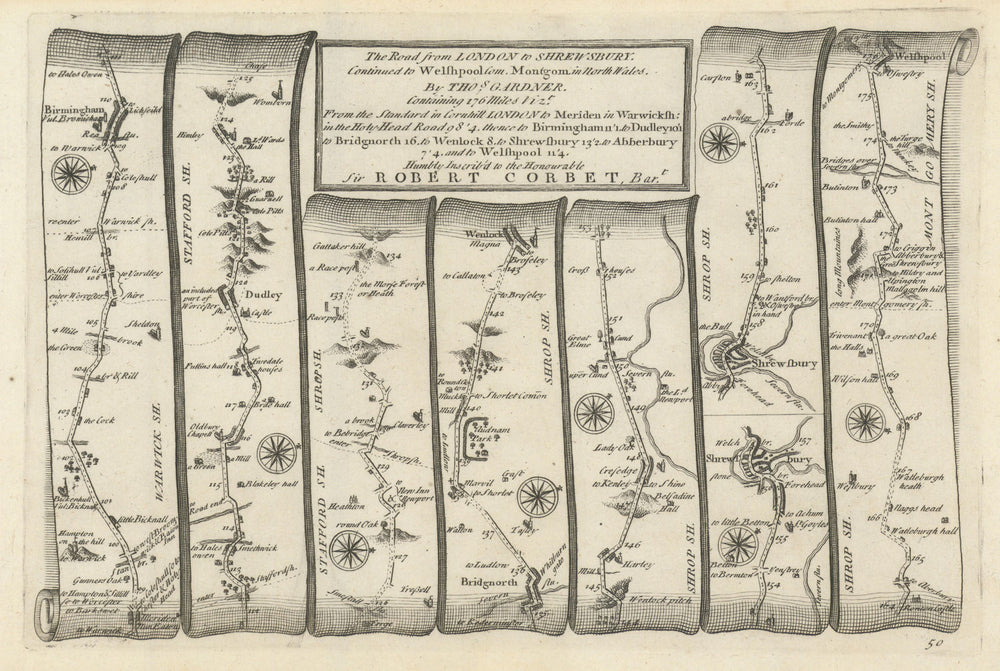 Birmingham - Bridgnorth - Shrewsbury - Welshpool. GARDNER road map #50 1719