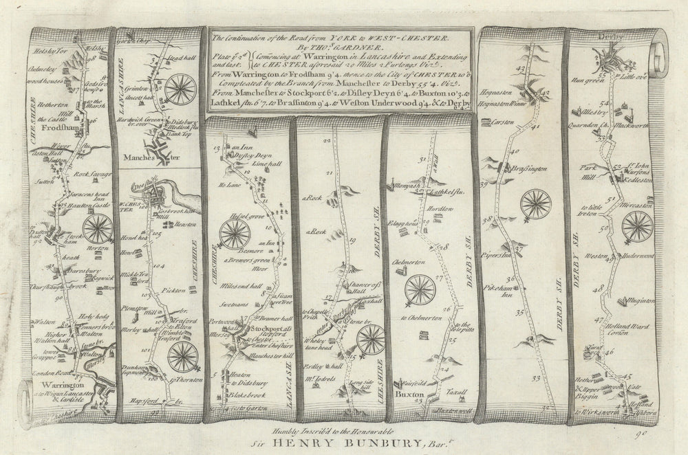 Warrington - Chester - Manchester - Buxton - Derby GARDNER road map #90 1719