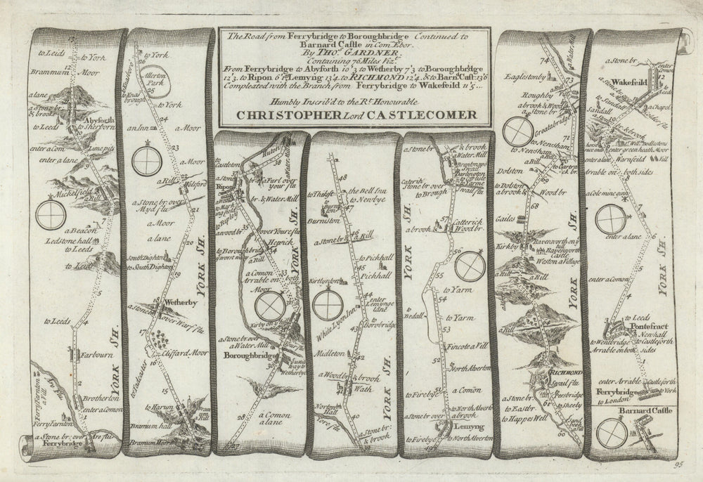Wakefield - Ripon - Richmond - Barnard Castle. GARDNER road map #95 1719