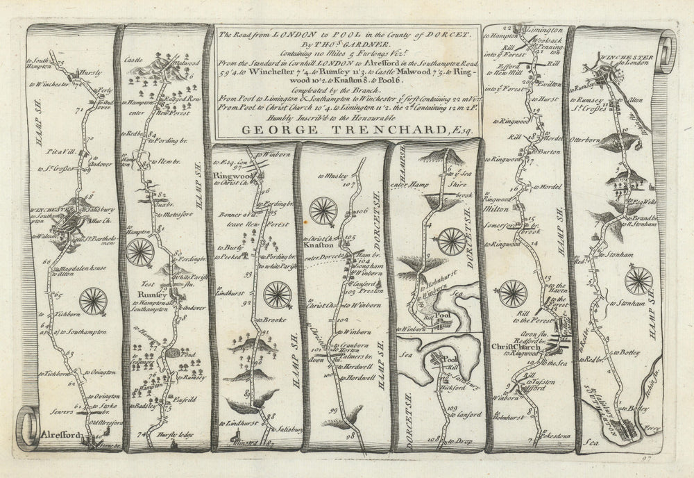 Southampton - Winchester - Poole - Christchurch. GARDNER road map #97 1719