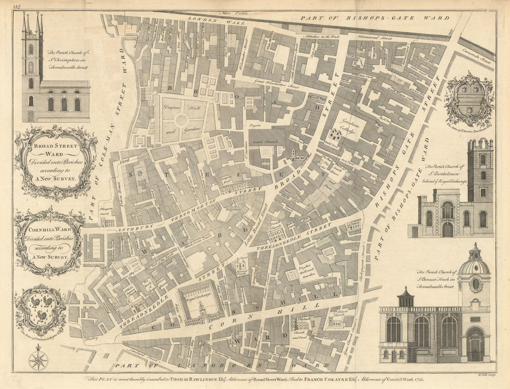 Broad Street Ward & Cornhill Ward divided… City of London. COLE 1760 old map